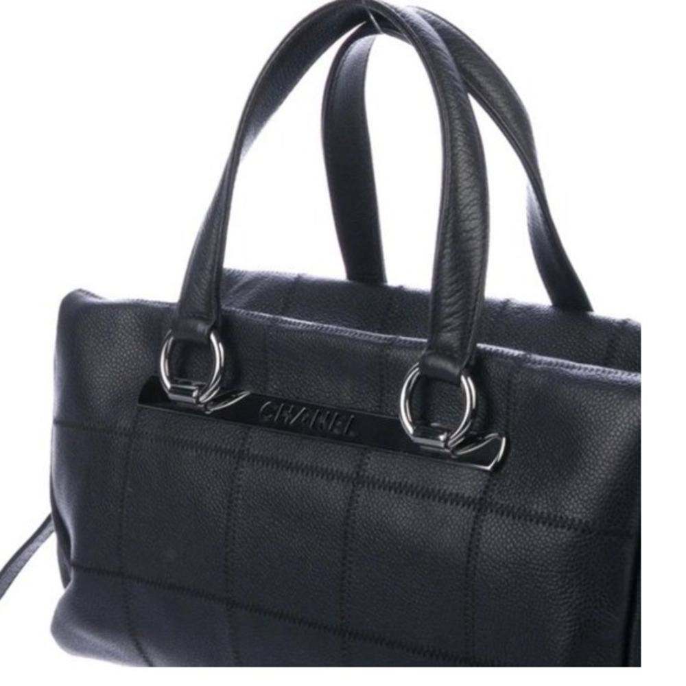 Chanel Vintage Square Quilt LAX Bowler Black Caviar Leather Handbag Top Handle